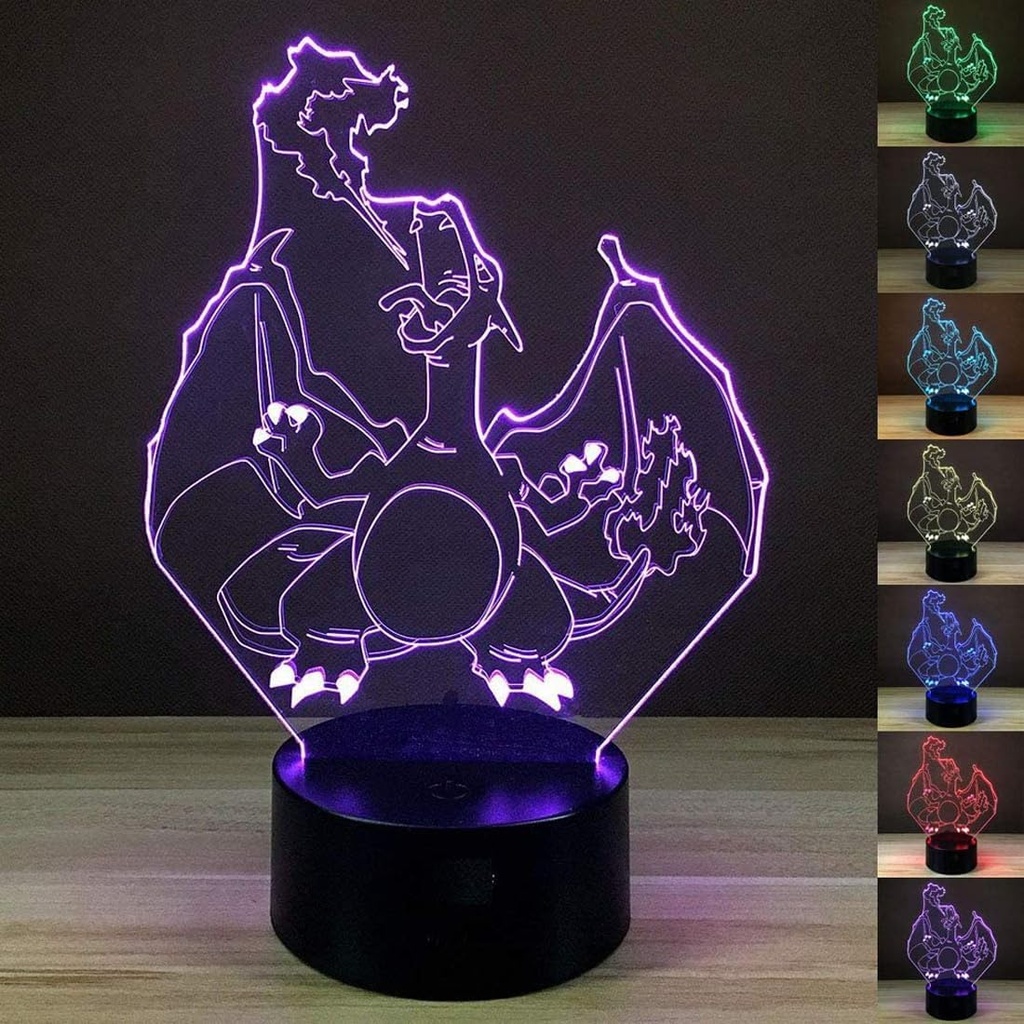 
WING IT 3D Illusion Charzard LED Night Light, 7 Colors Gradual Changing USB Touch Switch 3D Visual Lights for Holiday Gifts or Your Home Decorations